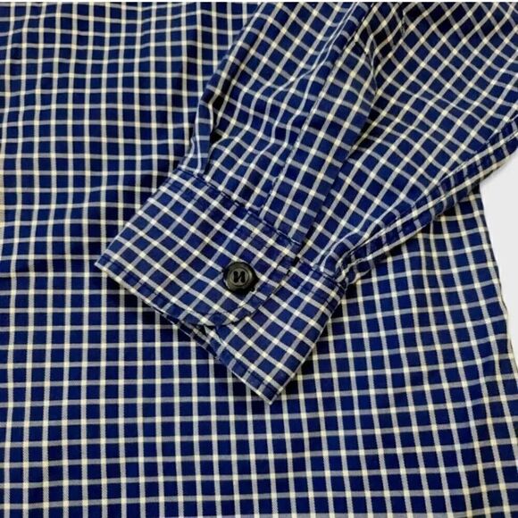 Vintage 90's Moschino Navy Blue Check Longsleeve Button Down Shirt Size Medium - Picture 7 of 10